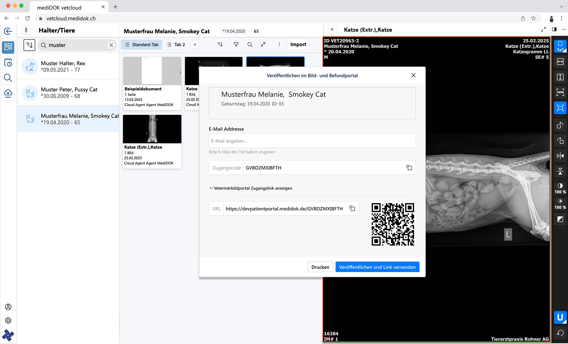 6. Auf Wunsch kann in einer erweiterten Ansicht der QR-Code sofort angezeigt werden und/oder der Zugriffslink in die Zwischenablage kopiert werden.